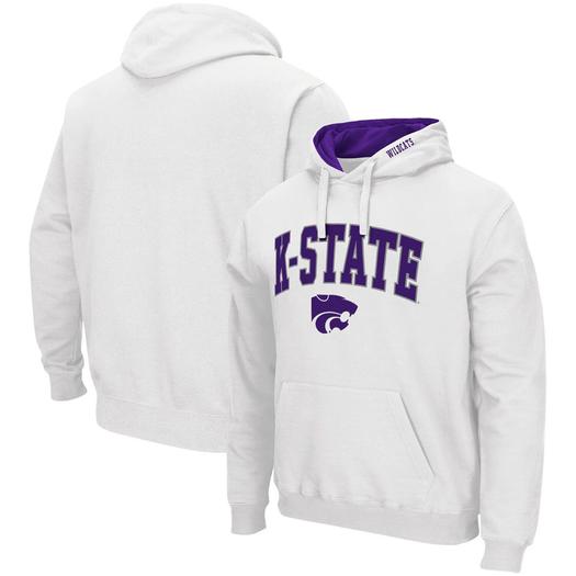 Мужской белый пуловер с капюшоном Kansas State Wildcats Arch & Logo 3.0 Colosseum
