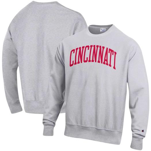 Мужской пуловер с принтом Champion Heathered Grey Cincinnati Bearcats Arch обратного переплетения