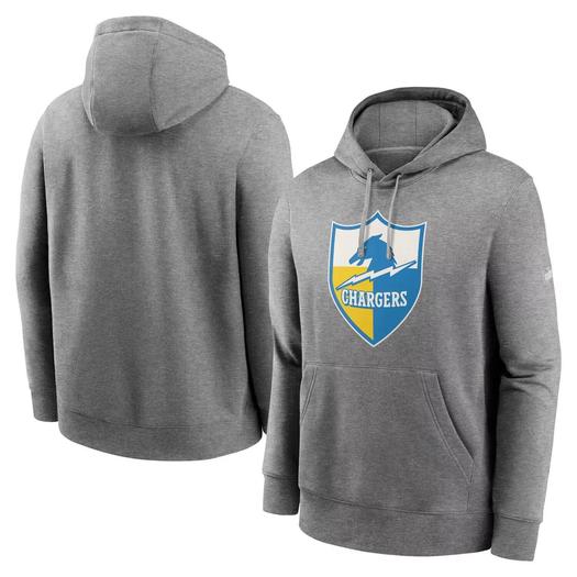 Мужской флисовый пуловер с капюшоном Los Angeles Chargers Rewind Club серого цвета Nike