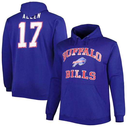 Мужской флисовый пуловер с капюшоном Josh Allen Royal Buffalo Bills Big & Tall с именем и номером