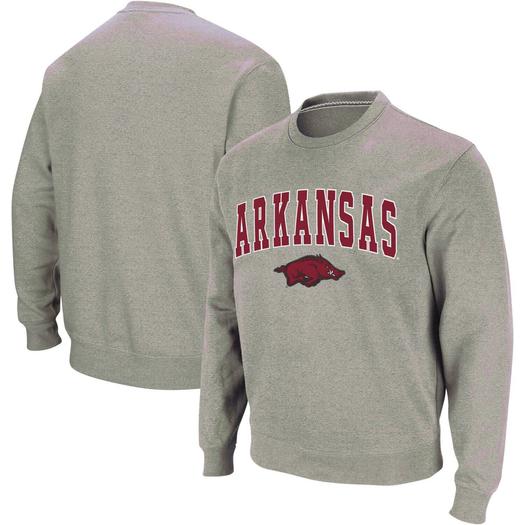 Мужской свитшот с круглым вырезом с логотипом и аркой Heather Grey Arkansas Razorbacks Colosseum