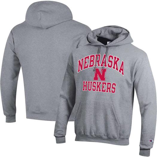 Мужской пуловер с капюшоном Champion Heather Grey Nebraska Huskers High Motor