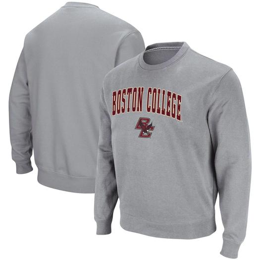 Мужской саржевый пуловер с логотипом Boston College Eagles Arch & Logo Tackle серого цвета Colosseum