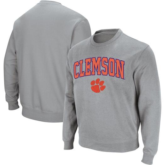 Мужской серый свитшот с круглым вырезом Clemson Tigers Arch & Logo Colosseum