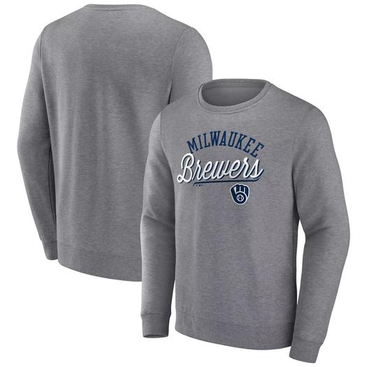 Мужской пуловер с логотипом Heather Grey Milwaukee Brewers Simplicity Fanatics