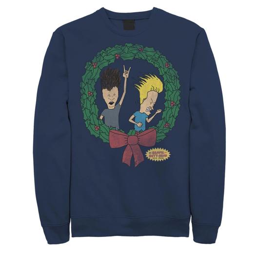 Мужской свитшот с рождественским венком Beavis and Butthead Rock On Christmas Wreath Licensed Character