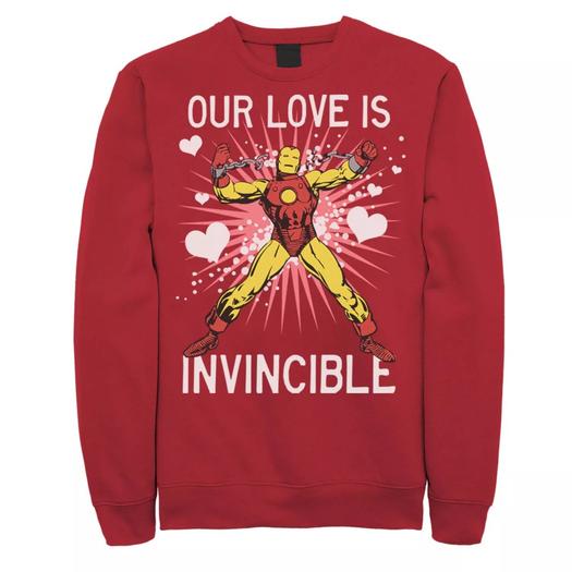 Мужской флисовый пуловер с графическим рисунком Iron Man Our Love Is Invincible Marvel