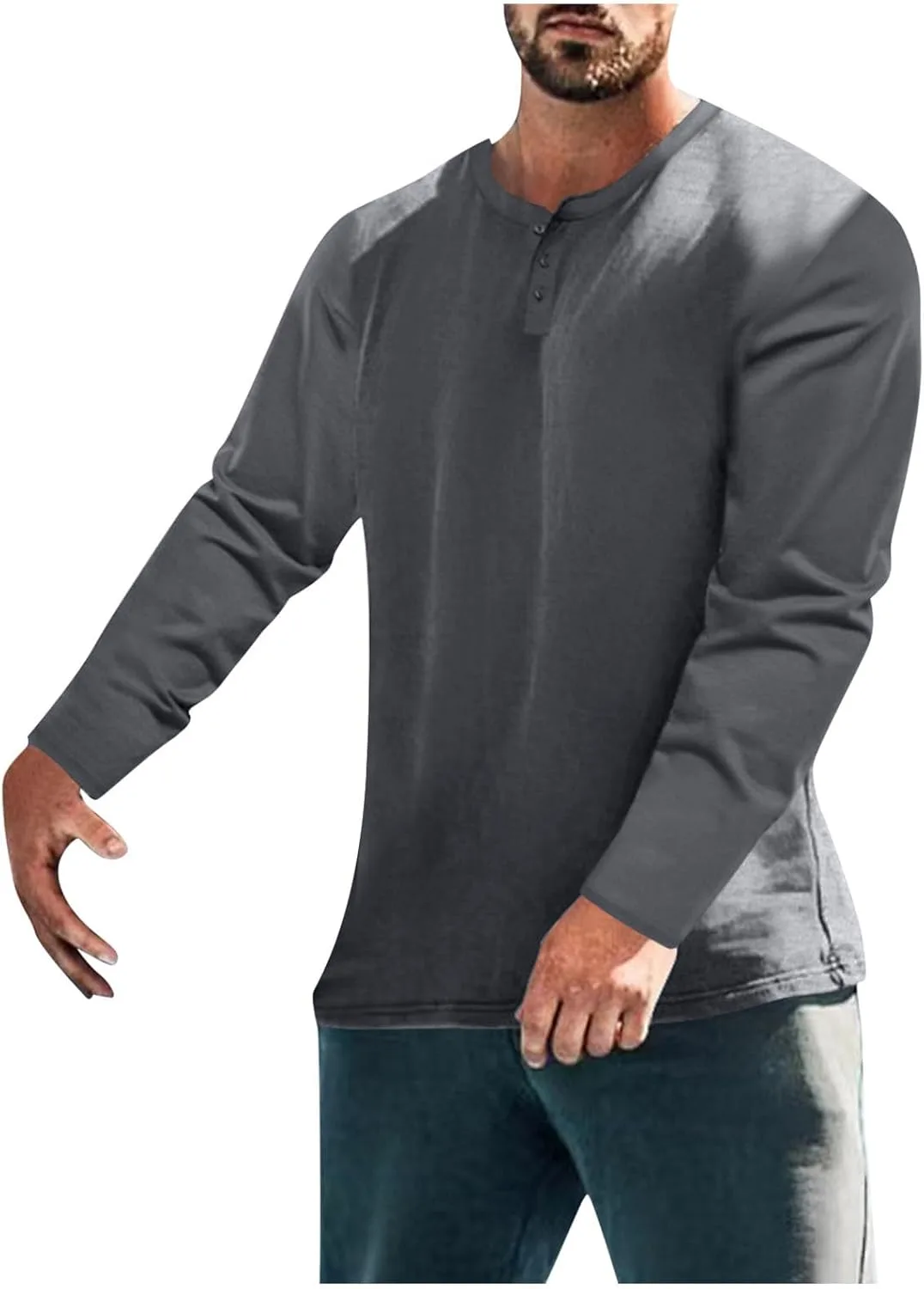 

Мужская футболка хенли с длинным рукавом QUNPIU