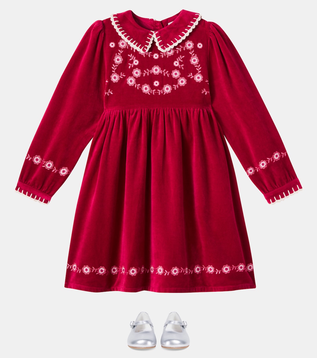 Платье Милли из хлопка и льна с вышивкой Bebe Organic, Red Flame — фото 2