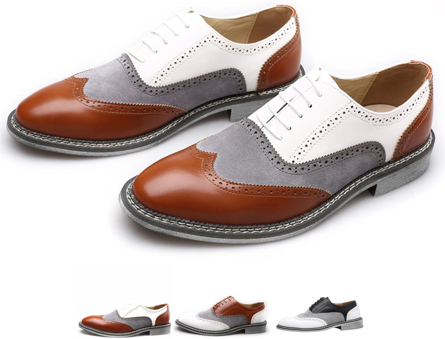 

Мужские оксфорды GLBDU Wingtip с двухцветной вставкой и перфорацией: модные классические кожаные туфли с круглым носком и шнуровкой, низкий верх, белый