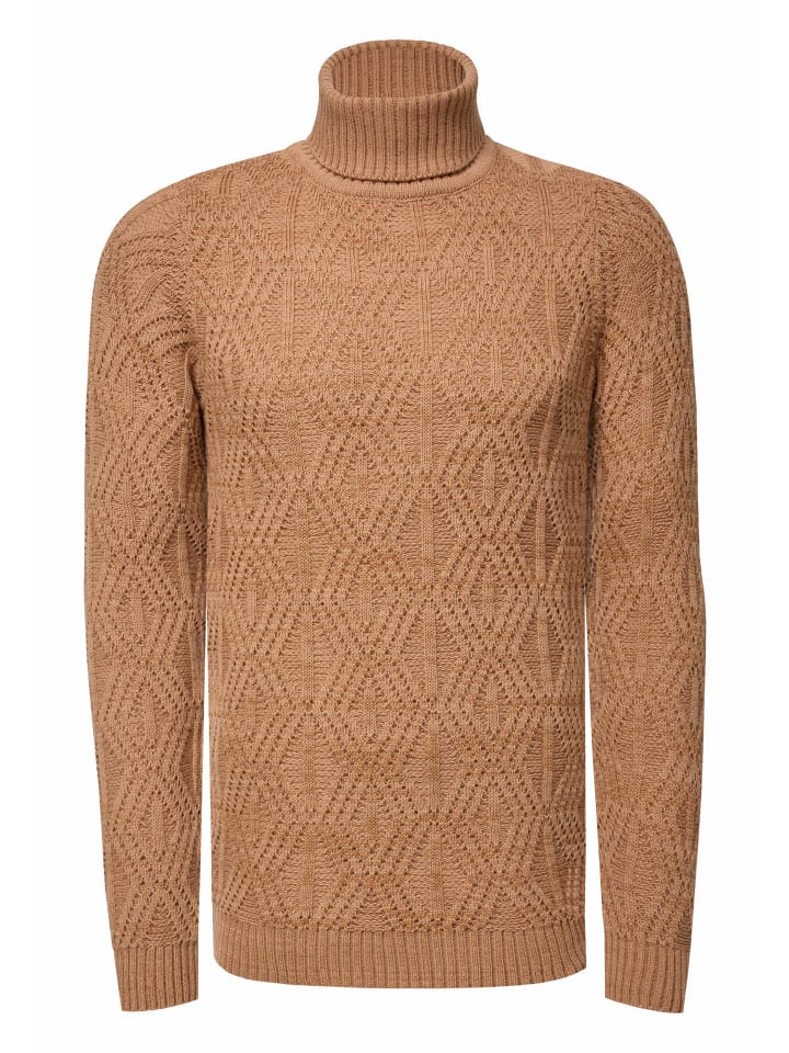 

Пятнистый свитер крупной вязки с высоким воротником цвета верблюжьей шерсти Rusty Neal