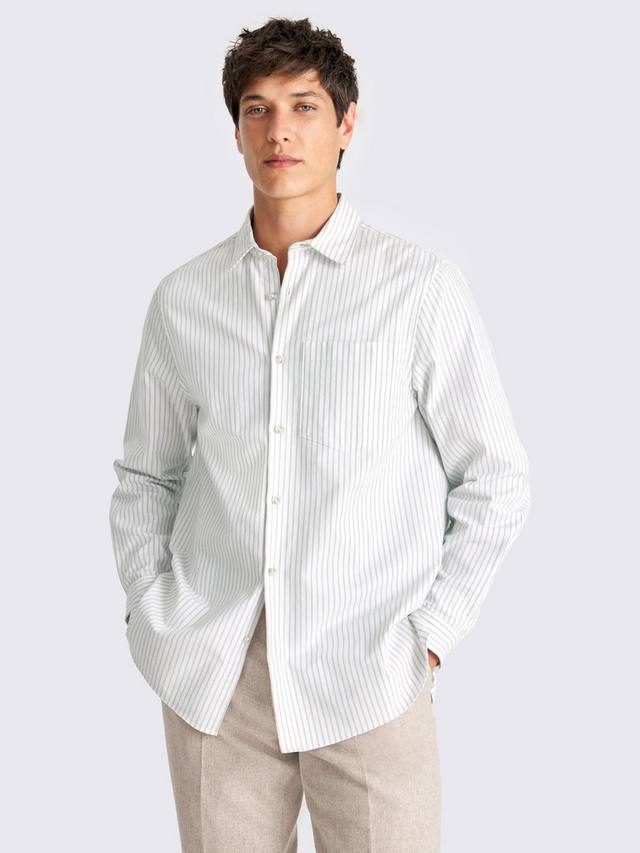 

Хлопковая рубашка Regular Fit в полоску с текстурой оксфордского переплетения Moss, Beige