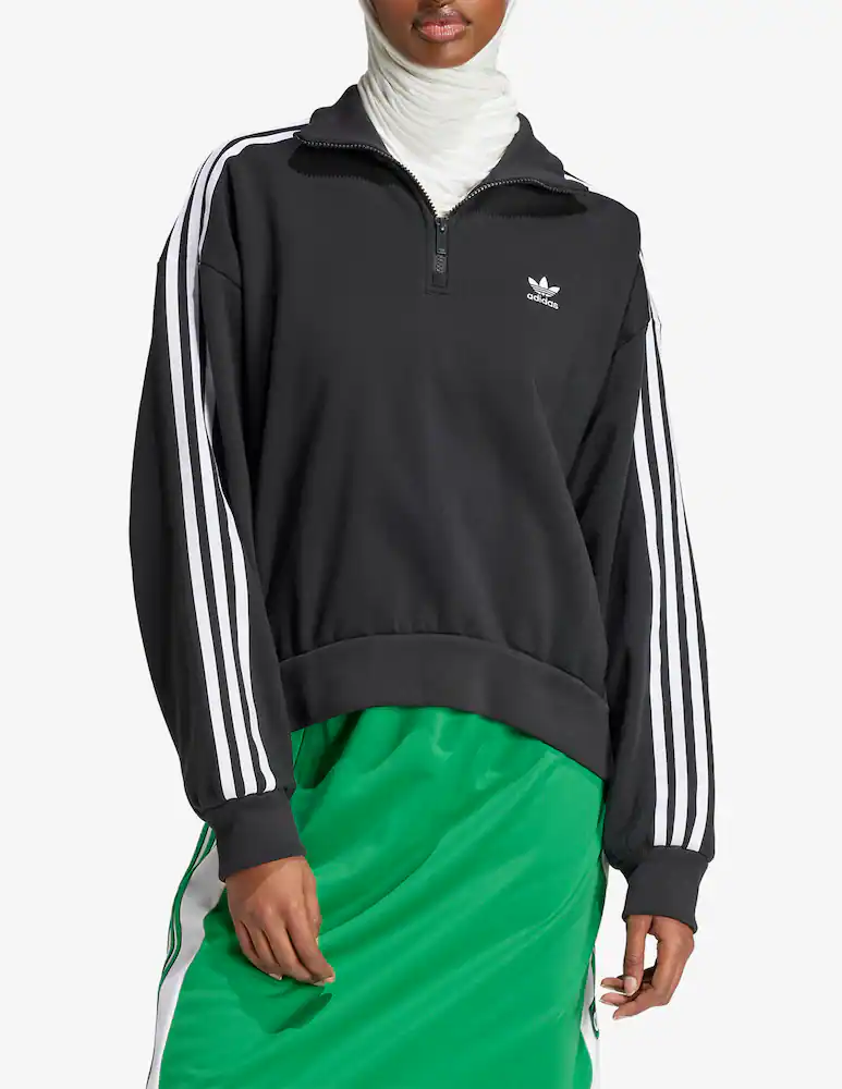 

Хлопковая толстовка на молнии с полумолнией Adidas Originals, черный