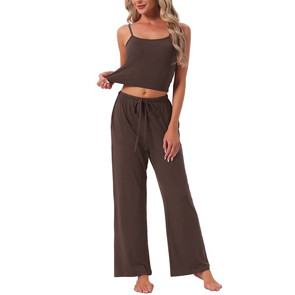 

Женский комплект пижамы с регулируемыми бретелями и широкими брюками на резинке с карманами Inspire Chic, Brown