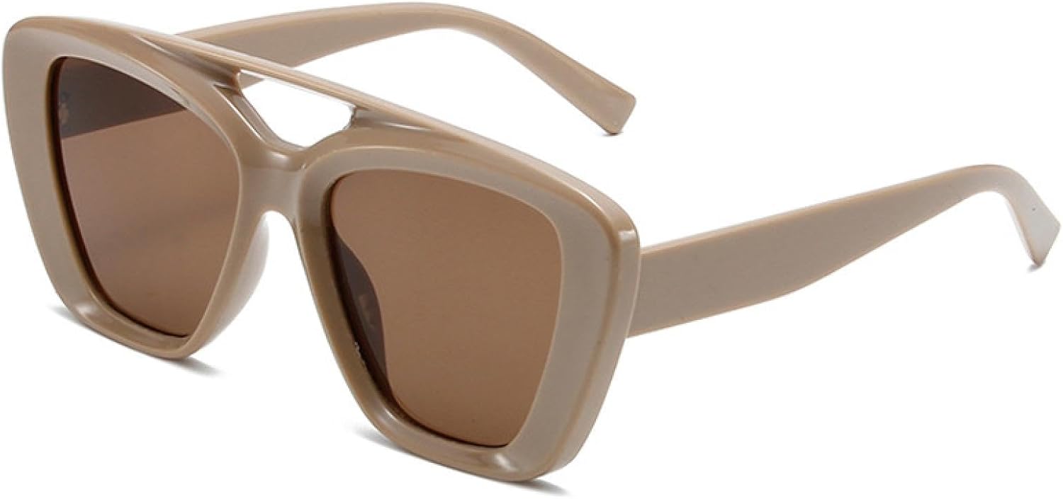 

Ретро-солнцезащитные очки «кошачий глаз» с двойной перемычкой для женщин, модные солнцезащитные очки с градиентным покрытием UV400 для мужчин, трендовые матовые солнцезащитные очки конфетных цветов TVTBBVV, Khaki Tea