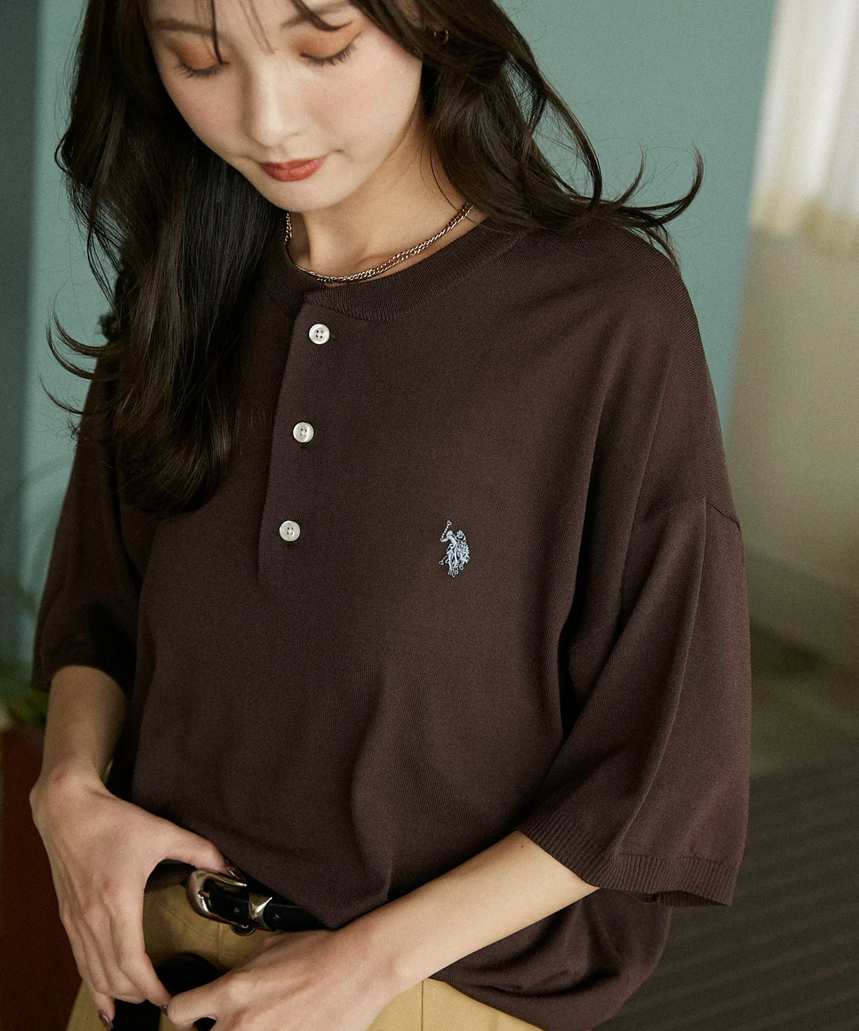 Свитер хенли U.S. POLO ASSN. × PUBLUX, контактная прохлада, тёмно-серый — фото 3
