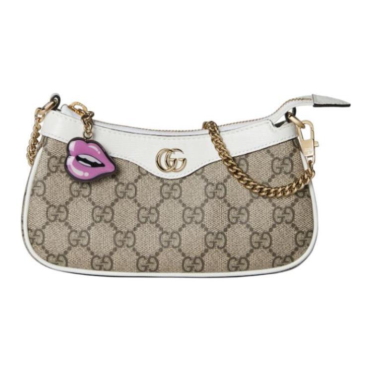 

Сумка через плечо из холста с кожаной окантовкой женская бело-коричневая GUCCI