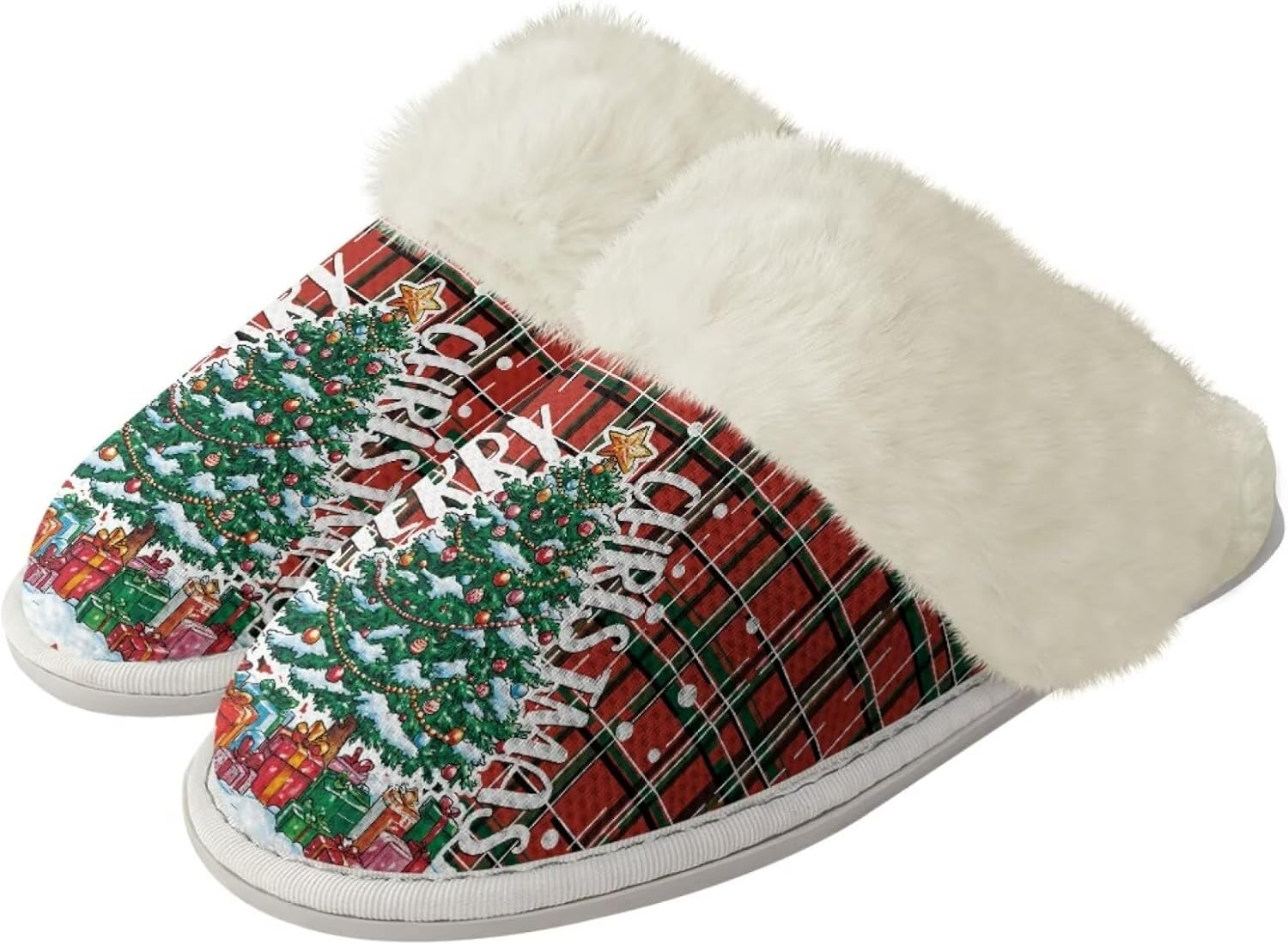

Женские и мужские хлопковые тапочки, зимние мягкие пушистые тапочки, плюшевые тапочки, удобные теплые тапочки с меховой отделкой для дома Jiquruby, Christmas Tree