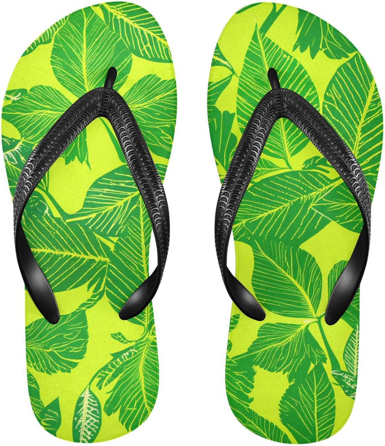 

Лазурные шлепанцы с тропической листвой, пляжные сандалии-вьетнамки, резинескользящие летние тапочки для женщин и мужчин Sinestour, Tropical Foliage Plant Chartreuse