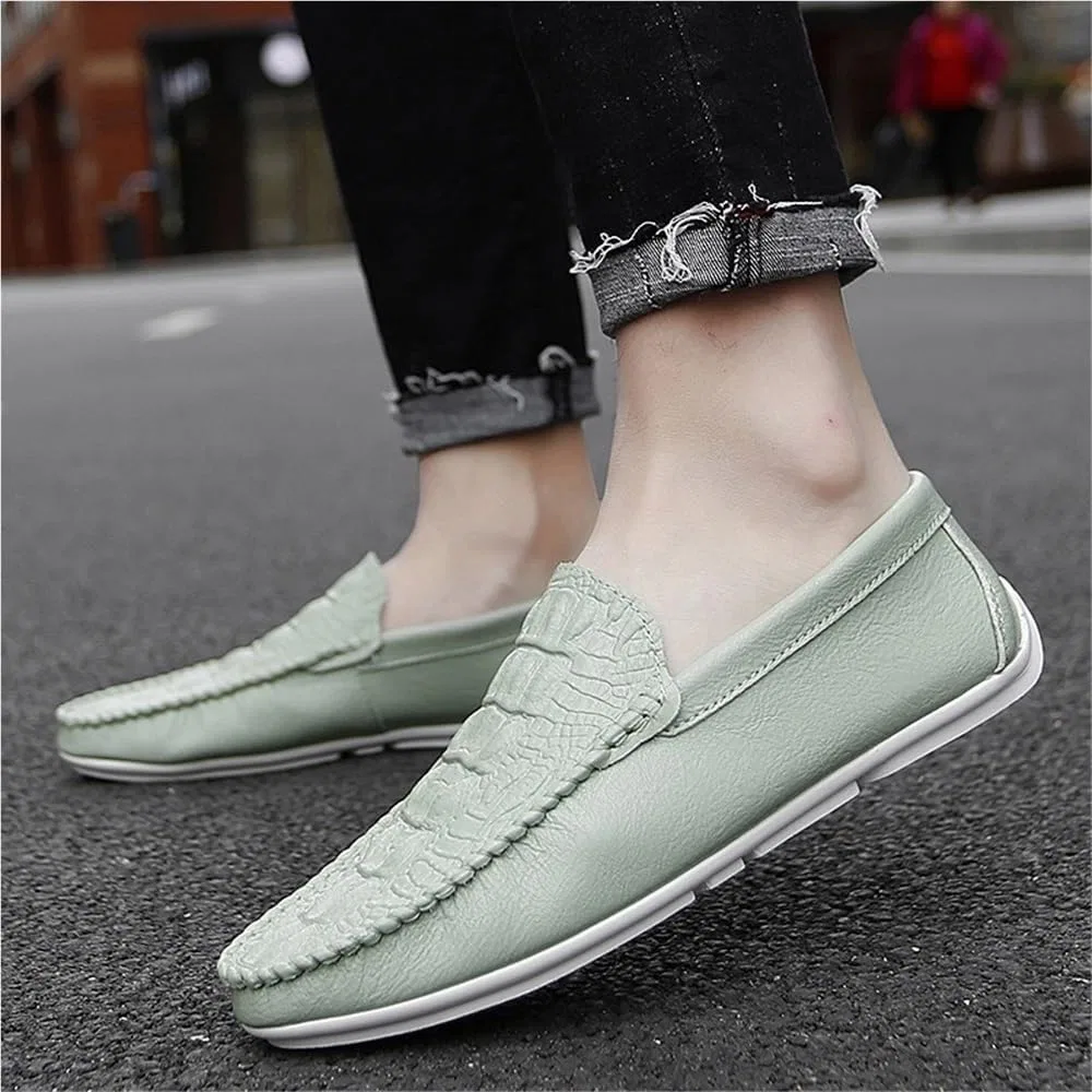 Лоферы с крокодиловым принтом, Men's Vegan Leather Loafers, Green DHFIRUFSHLO — фото 3
