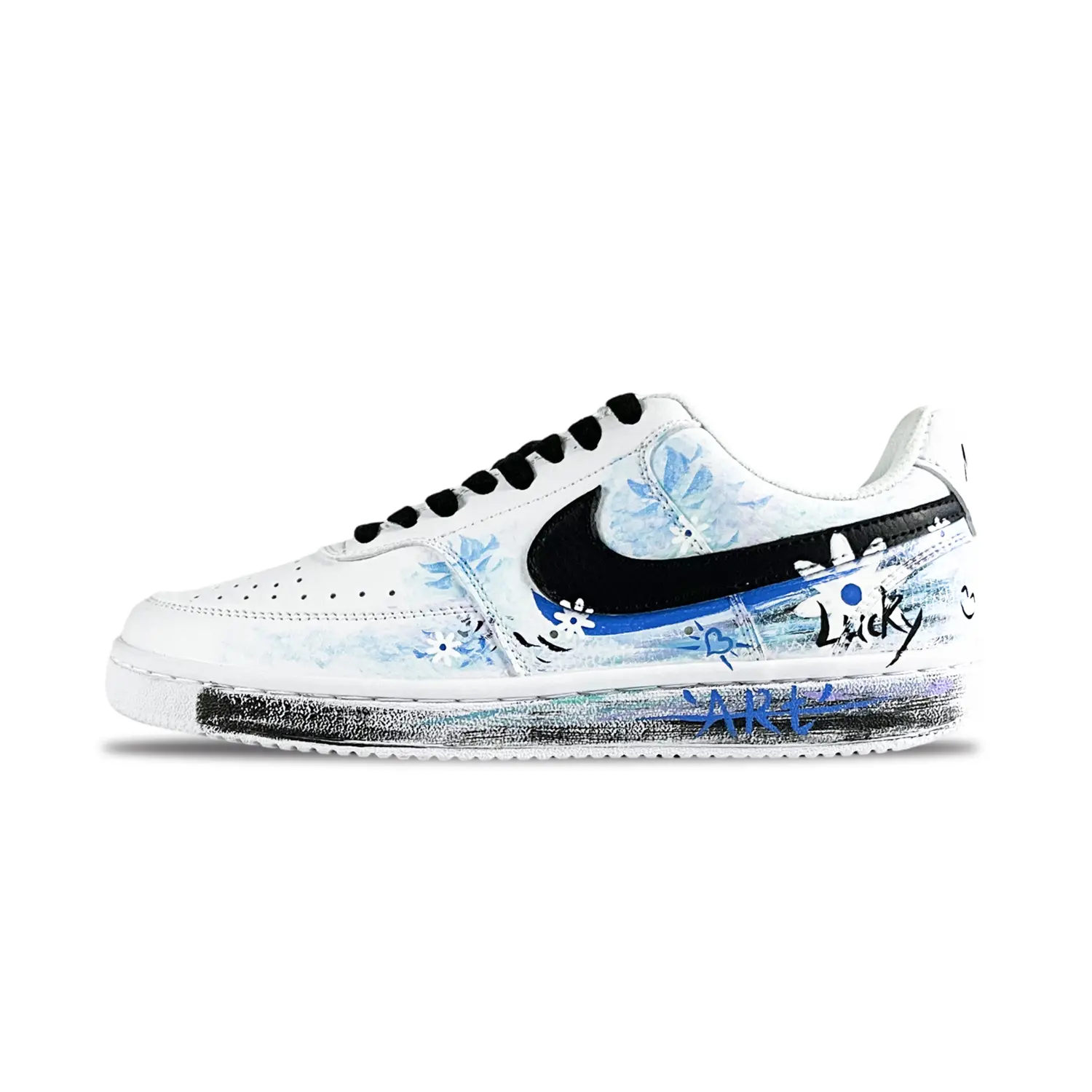 

Nike Кроссовки для скейтбординга Court Vision 1 Aqua Daisy Lucky Color с противоскользящей подошвой, износостойкие, низкие, мужские, бело-синие - черно-бело-синие