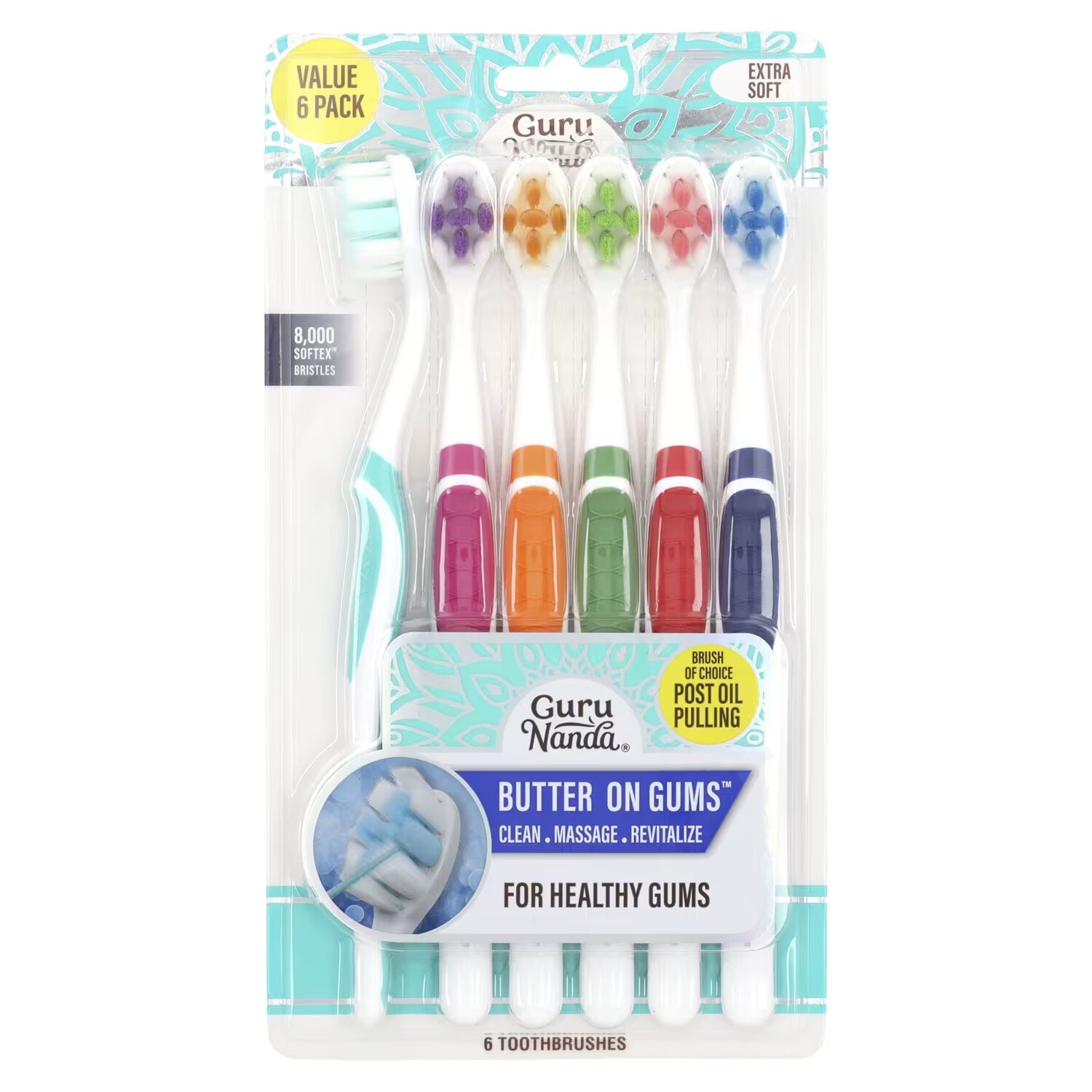 

Набор зубных щеток GuruNanda Bristle Multi-Pack Extra Soft, 6 шт