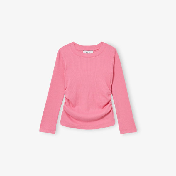 

Футболка Trina с боковыми складками, длинный рукав, из стрейч-хлопка, для детей 9-13 лет Reiss, розовый