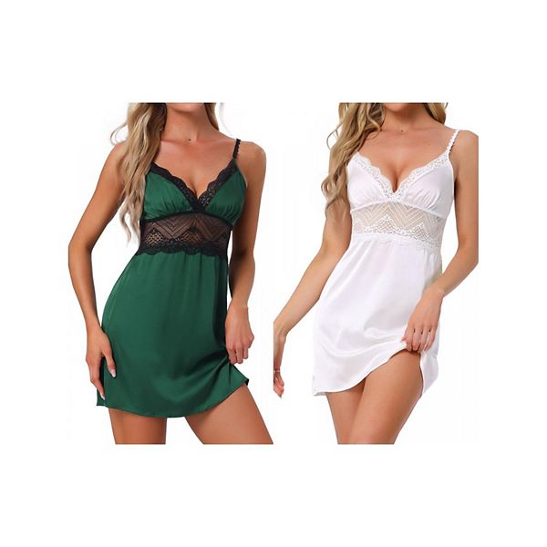 

2 шт женское атласное белье шелковая ночная сорочка кружевной бэбидолл слип ночная рубашка свадебный халат пижамное платье Inspire Chic, Green White