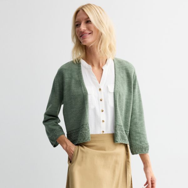 

Женский ажурный кардиган с разрезом спереди Croft & Barrow, цвет manolo olive