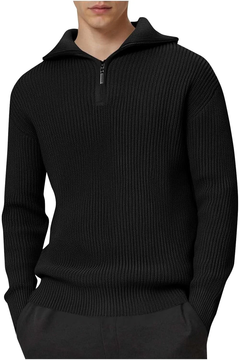 

Толстовка с молнией на четверть мужская, теплая, осень-зима, приталенная, с длинными рукавами, вязаная, с высоким воротом Mrmaere