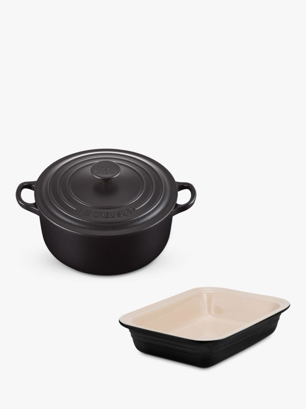

Набор чугунной запеканки Le Creuset диаметром 20 см и керамической посуды диаметром 29 см, 2 предмета, атласный черный