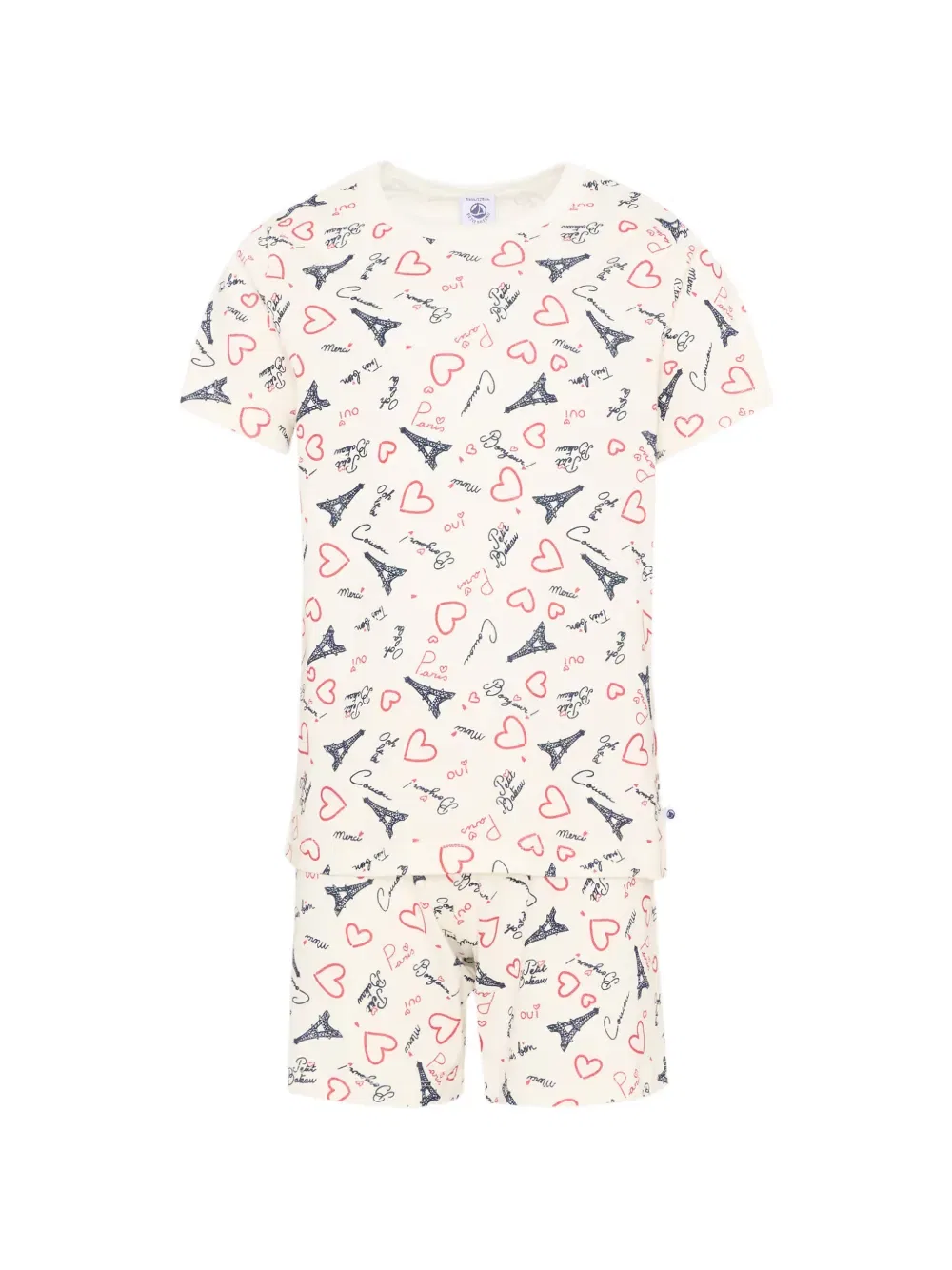 Пижама с принтом в виде сердечек и Эйфелевой башни Petit Bateau, нейтральный