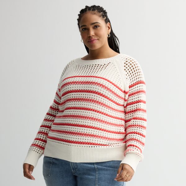 

Пуловер большого размера с открытым швом Sonoma Goods For Life, цвет ivory red stripe
