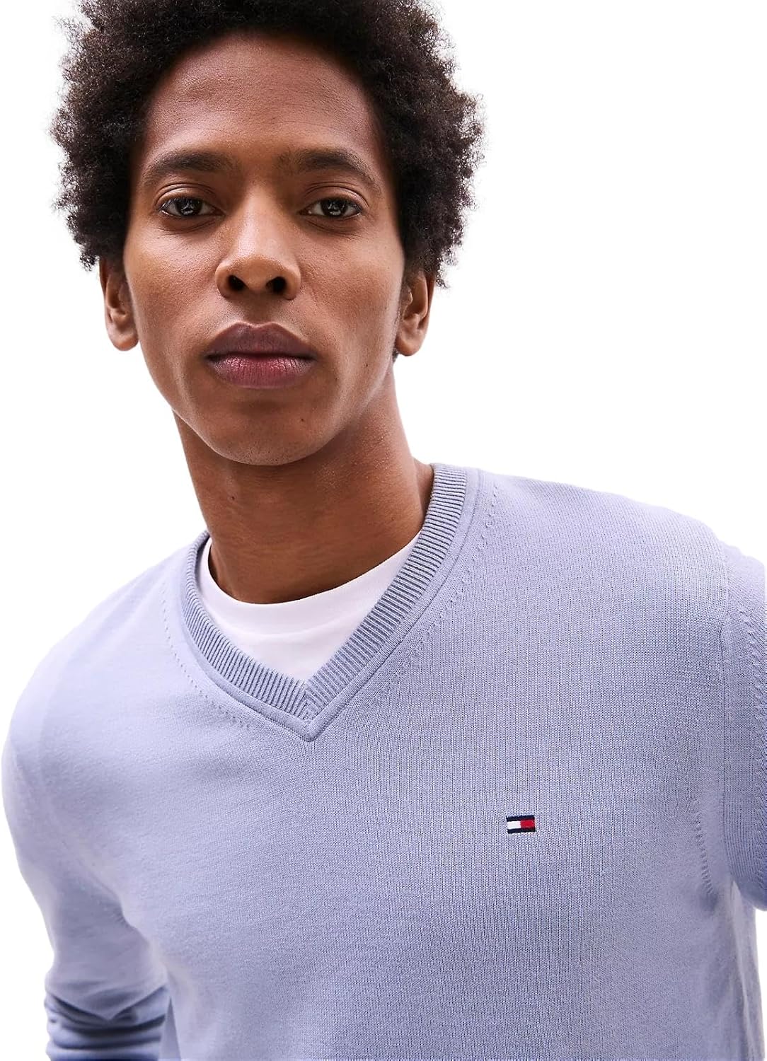 Мужской культовый хлопковый свитер с V-образным вырезом TOMMY HILFIGER из коллекции 2025 года, Rich Grey — фото 3