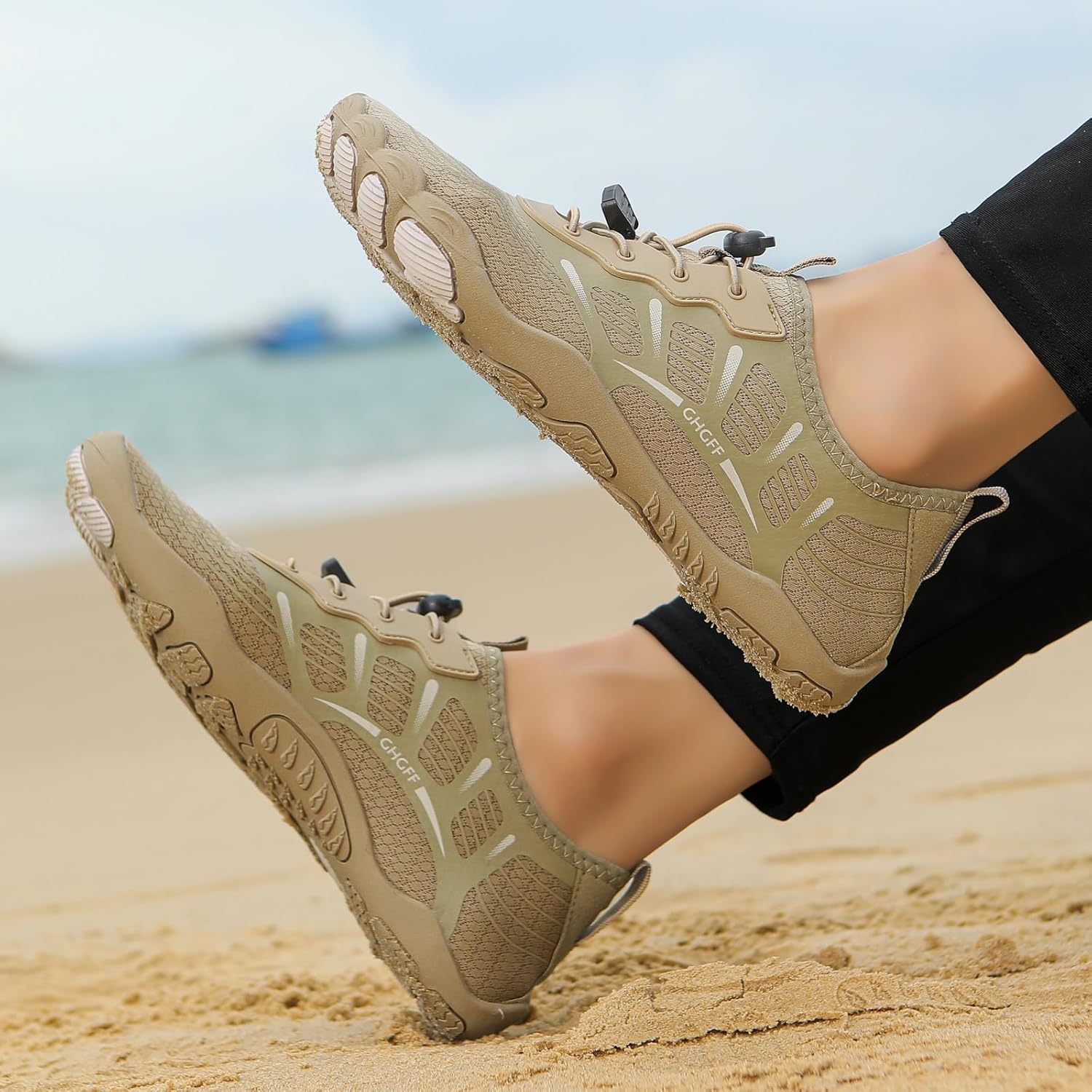 Кроссовки Hike Barefoot для женщин и мужчин, дышащие, с регулируемыми шнурками, нескользящие, спортивная обувь для тренировок, фитнеса, занятий на открытом воздухе и в помещении, для лодок, рыбалки, дайвинга и серфинга Ayziemezm, бежевый — фото 2