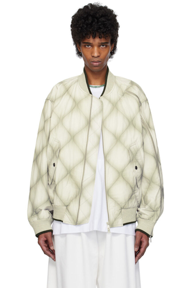

Куртка-бомбер из белой и серой утиной парусины Dries Van Noten, Серый, Куртка-бомбер из белой и серой утиной парусины Dries Van Noten