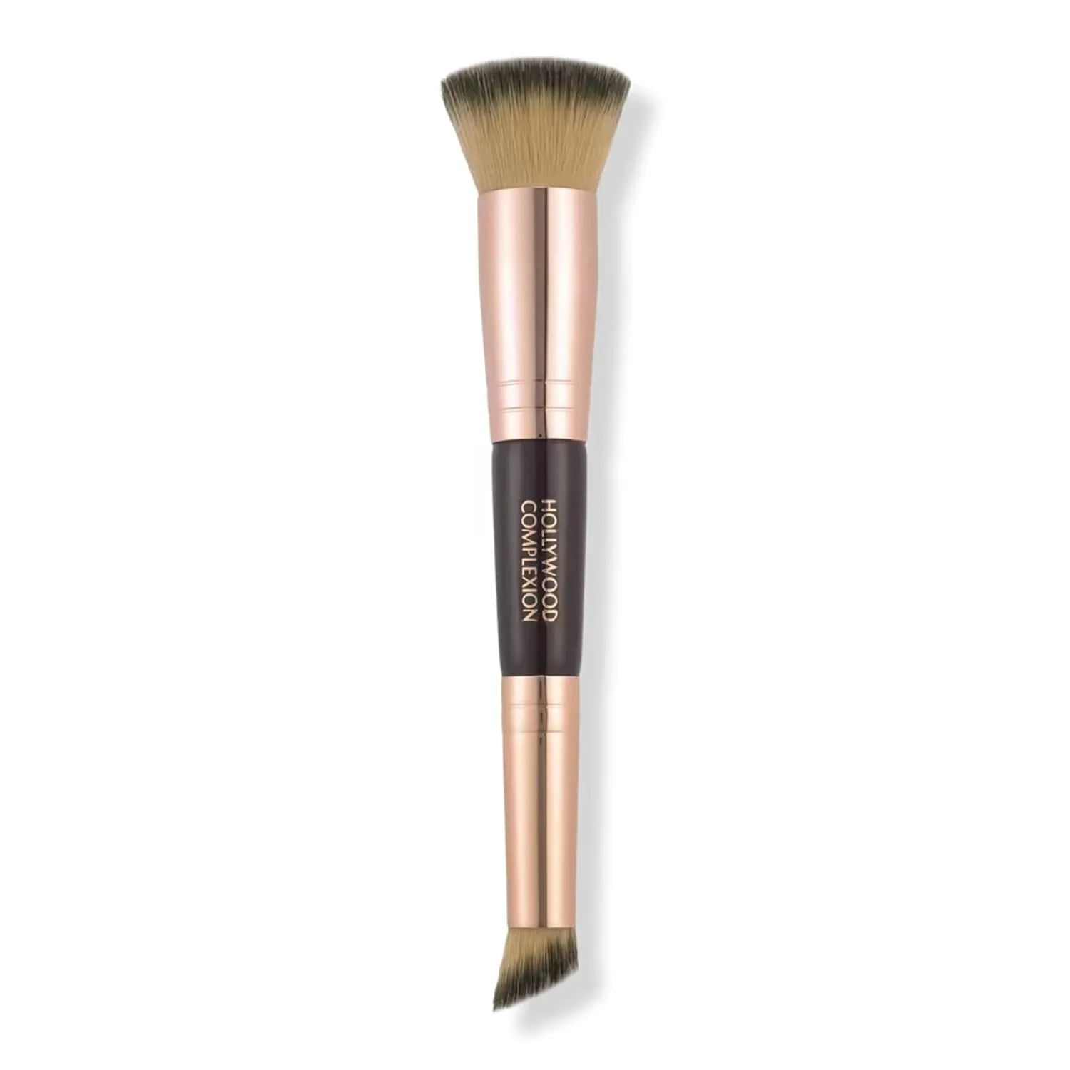 Charlotte Tilbury Hollywood Complexion & Foundation Brush - 2-в-1 кисть для контура и тона с синтетическими волокнами без выпадения, Rose Gold & Night Crimson