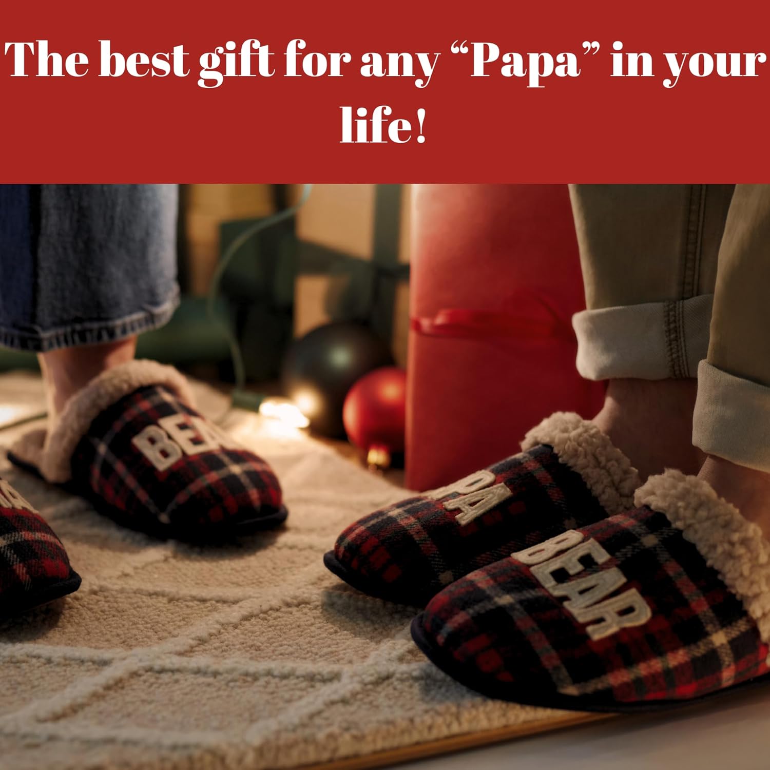 Мужские тапочки Dearfoams Matching Family Holiday Papa Bear с вышивкой, отделка шерпой, модель Moc Toe, Peacoat — фото 3