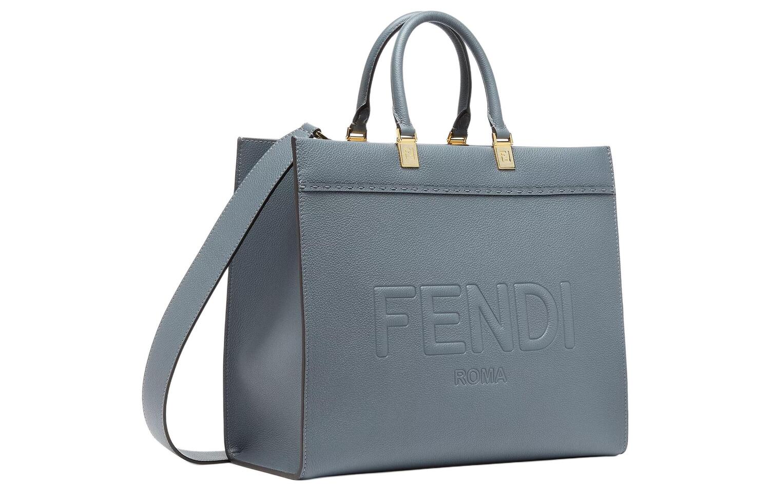 FENDI Сумка-шоппер из телячьей кожи среднего размера женская синяя — фото 2