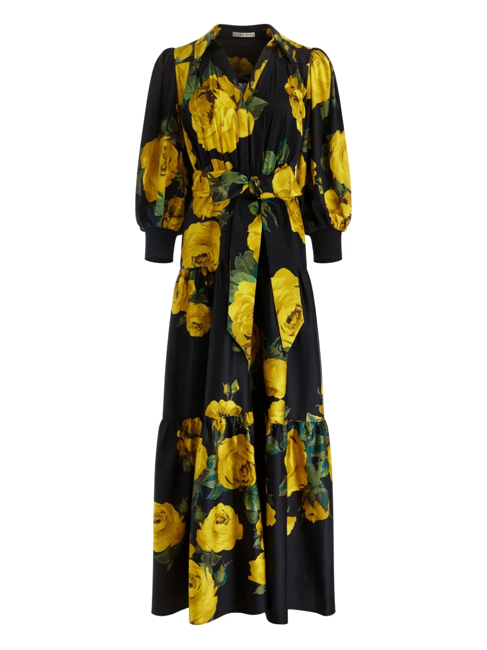 

Ярусное платье-рубашка макси Cora с цветочным принтом alice + olivia, черный