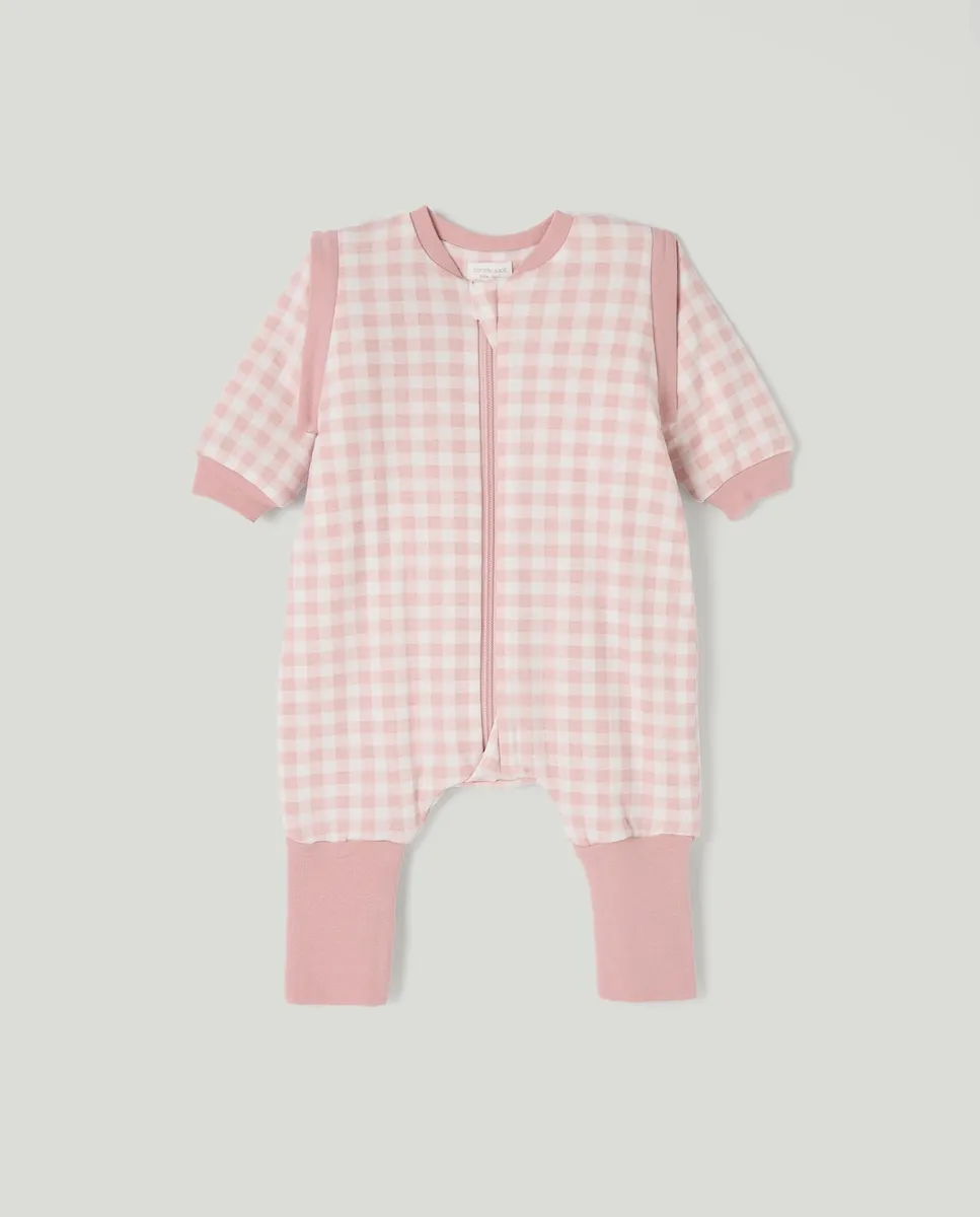 

Длинный стеганый комбинезон для малыша из ткани в клетку виши Cotton Juice, розовый
