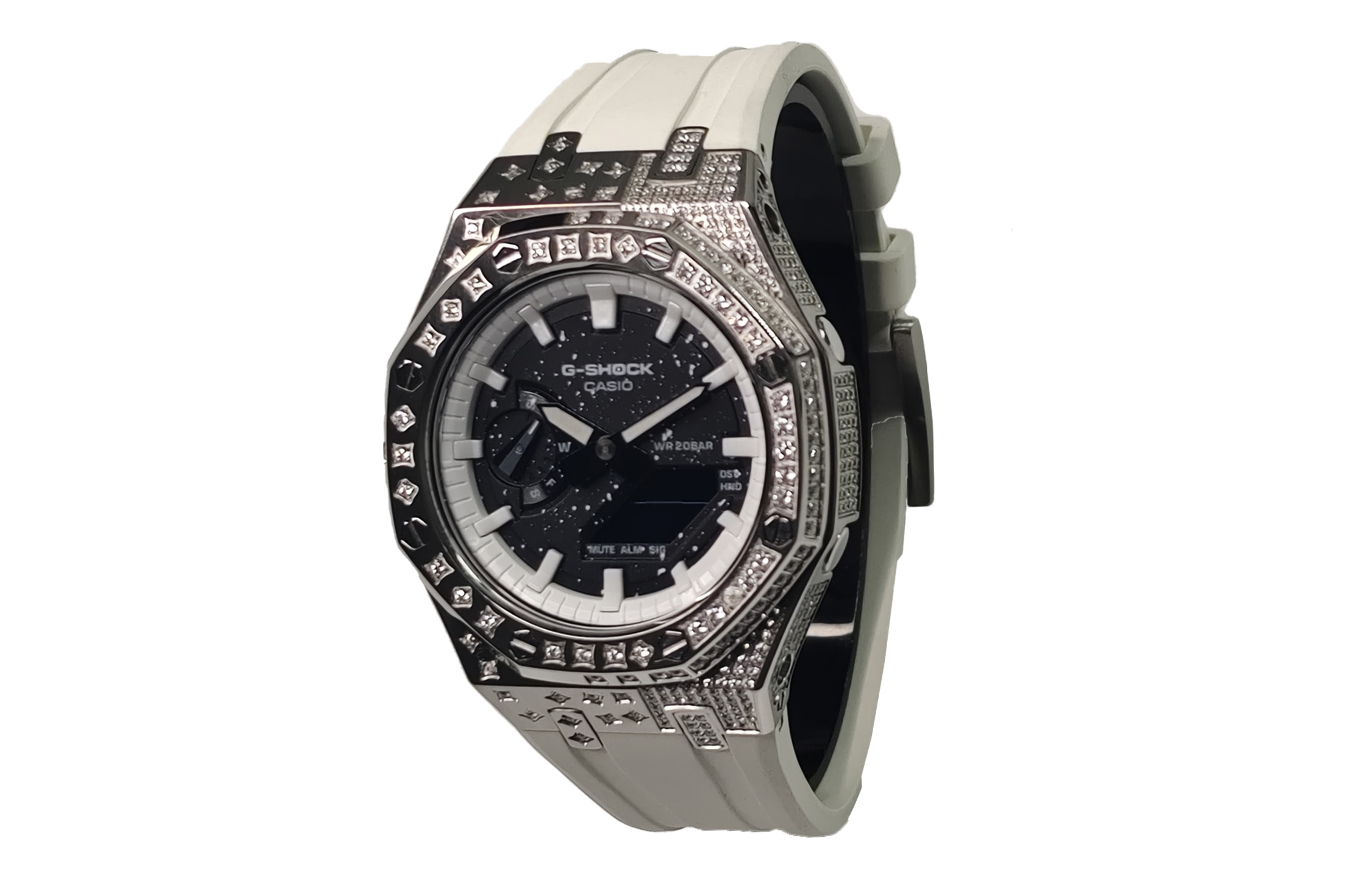 

CASIO Часы Men Liquid Crystal/Analog Dual Display Series 44mm Blue Watch, Silver Star Diamond Snowflake