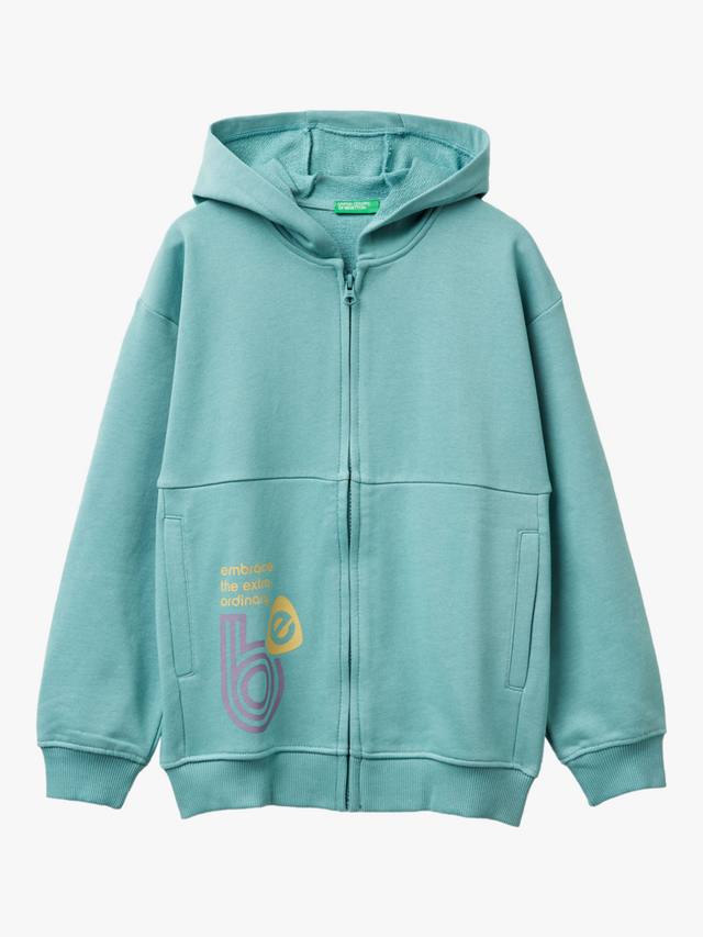 

Детская хлопковая оверсайз худи с молнией Benetton, Green