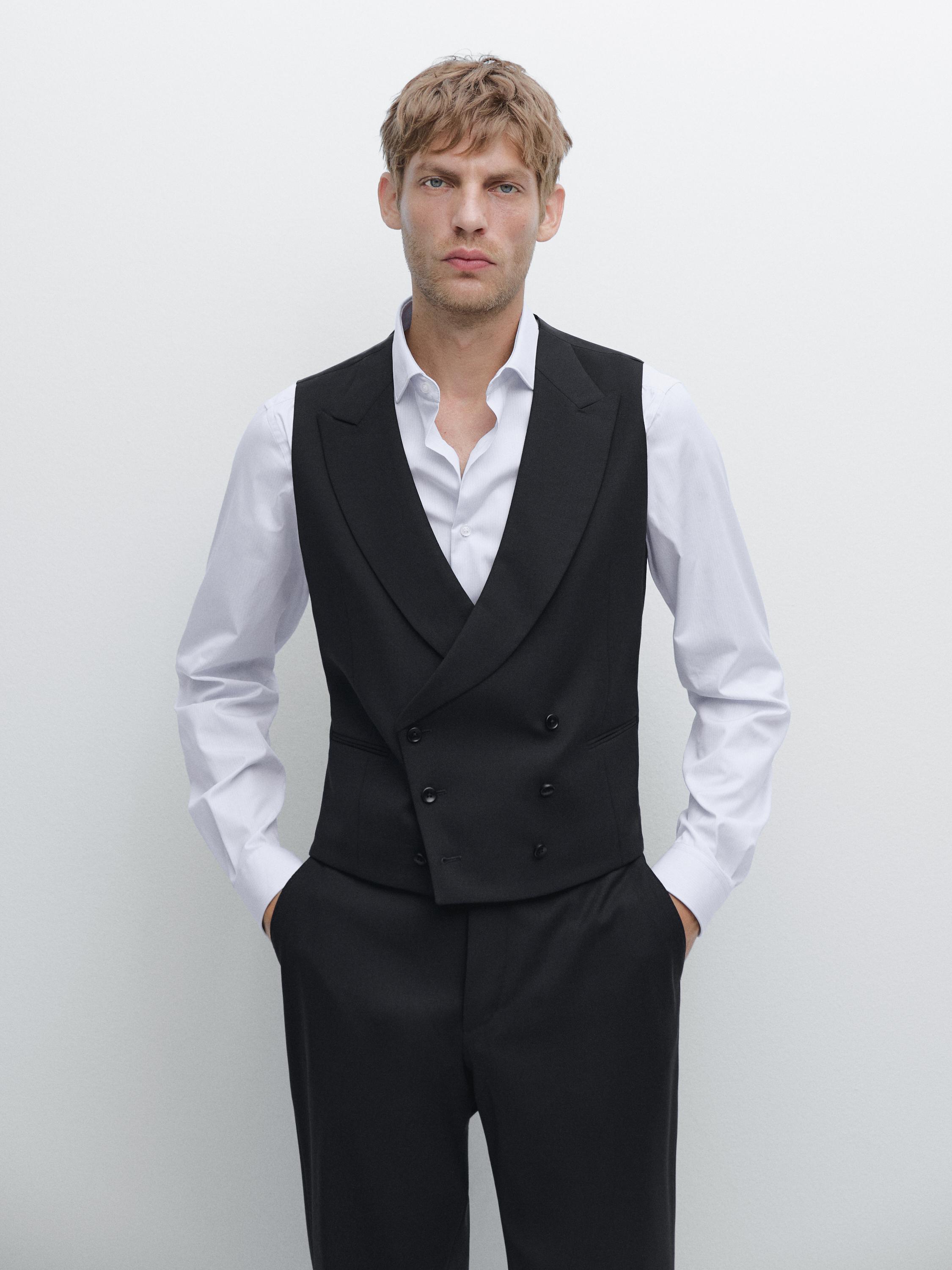 Костюмный жилет из смесовой шерсти Massimo Dutti, navy blue — фото 3