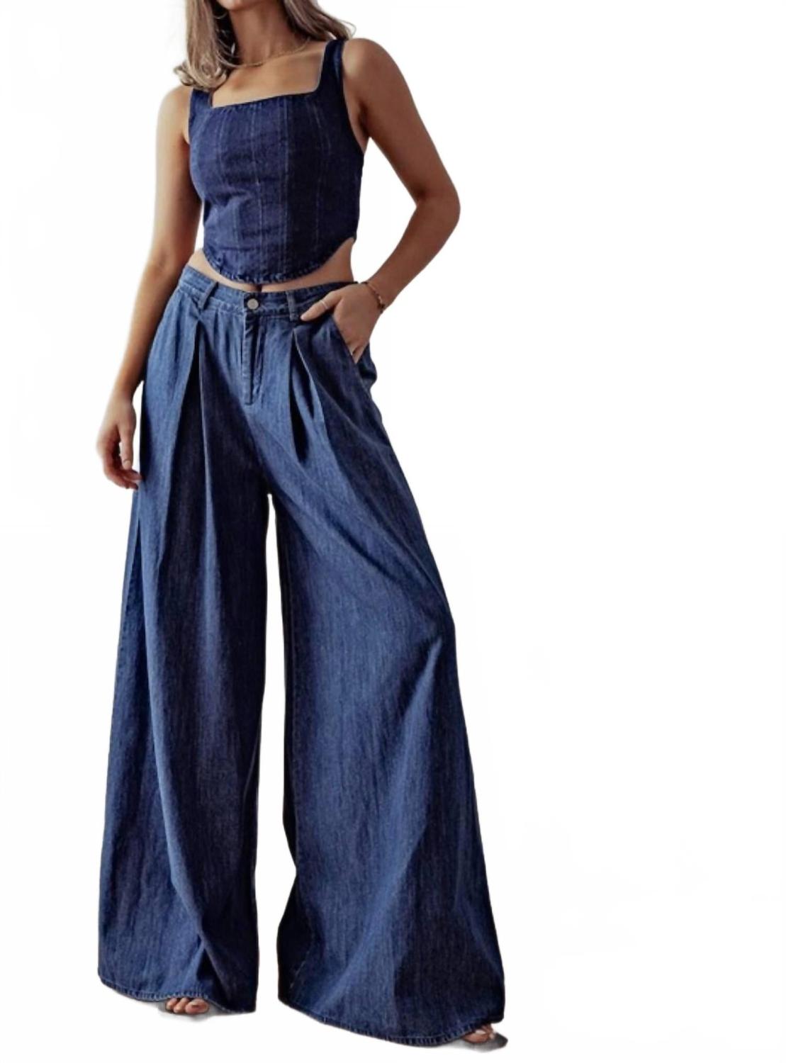 

Широкие плиссированные джинсы в темной стирке Fashion Week, Dark Wash