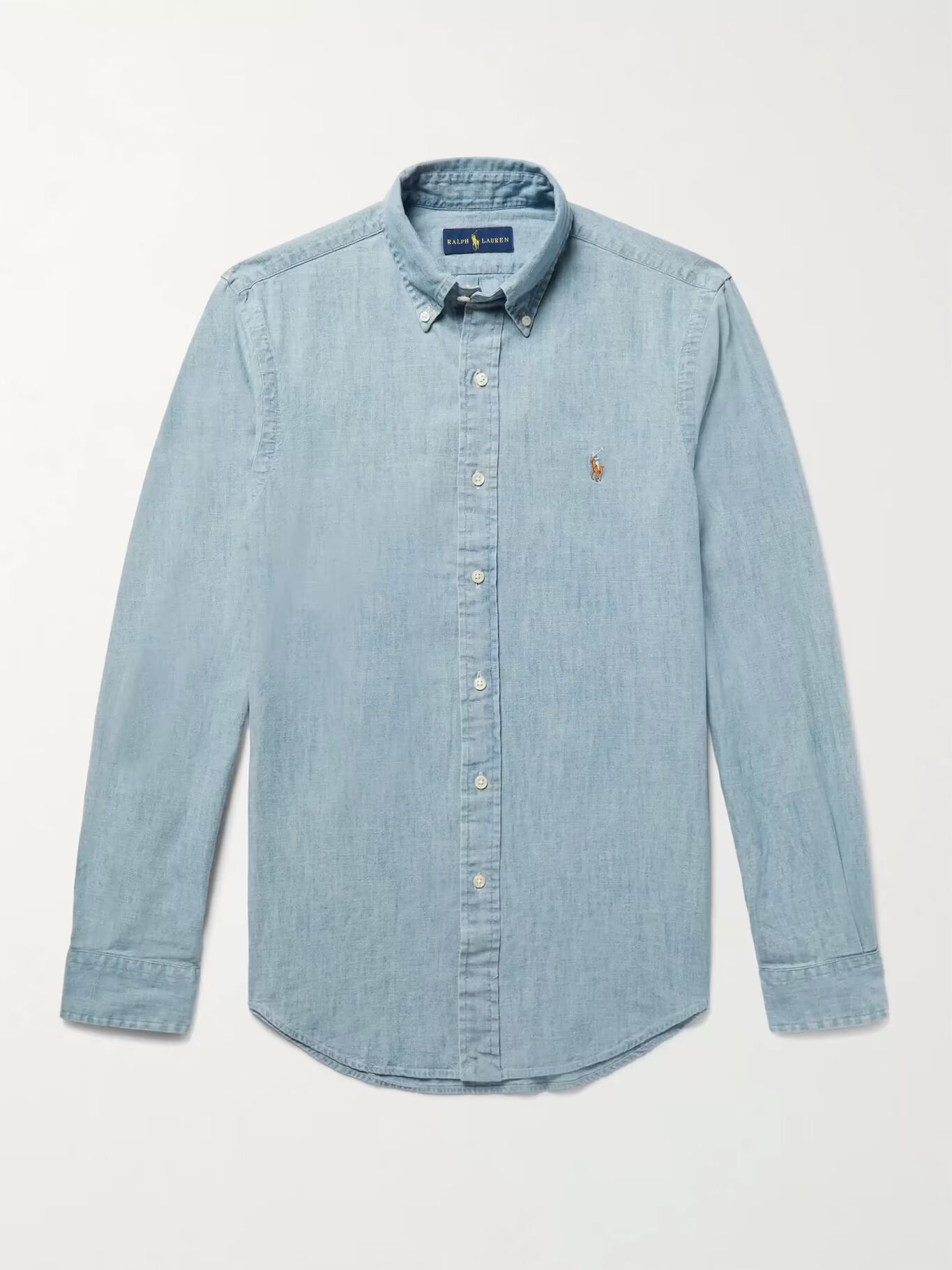

Рубашка облегающего кроя из стираного хлопка-шамбре POLO RALPH LAUREN, синий
