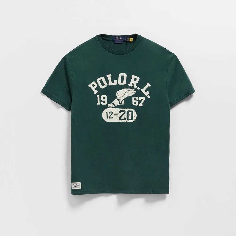 Мужская классическая футболка с графическим принтом зелёная от Polo Ralph Lauren