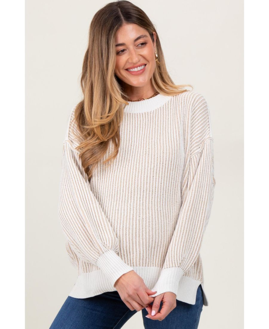 

Розовый ребристый свитер для беременных с рукавами-баллонами Pinkblush, Taupe