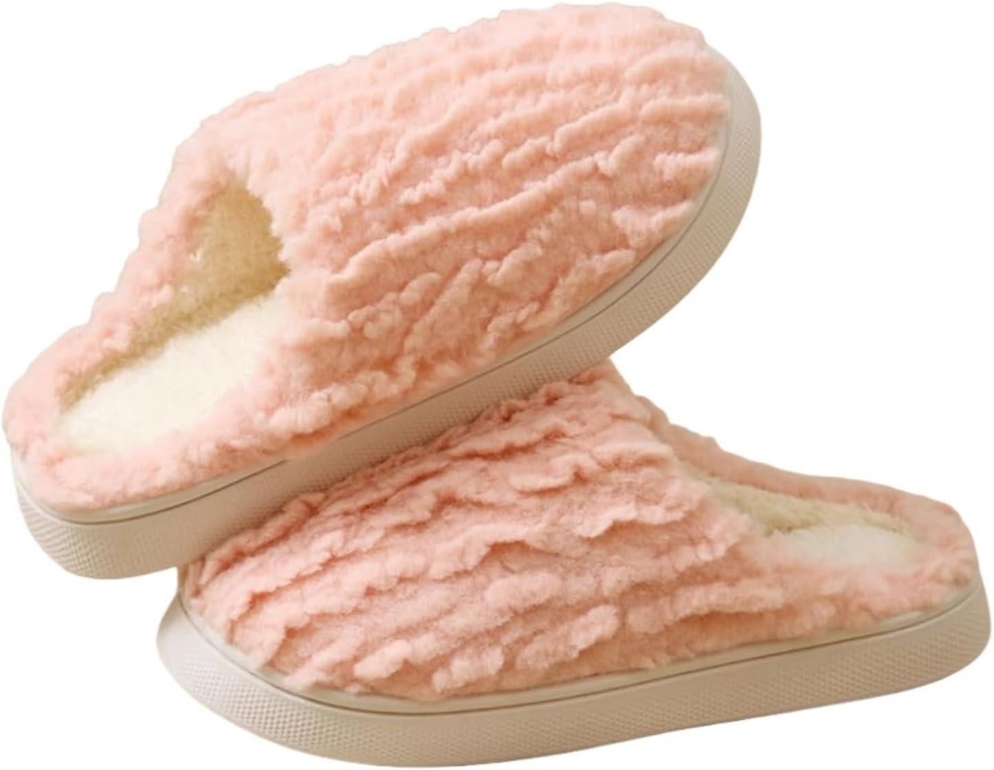 

Уютные женские тапочки на слипоны с мягким мехом, с эффектом памяти, пушистые, удобные и теплые, для дома на зиму, с флисовой подкладкой, для улицы и дома Kubbon, розовый