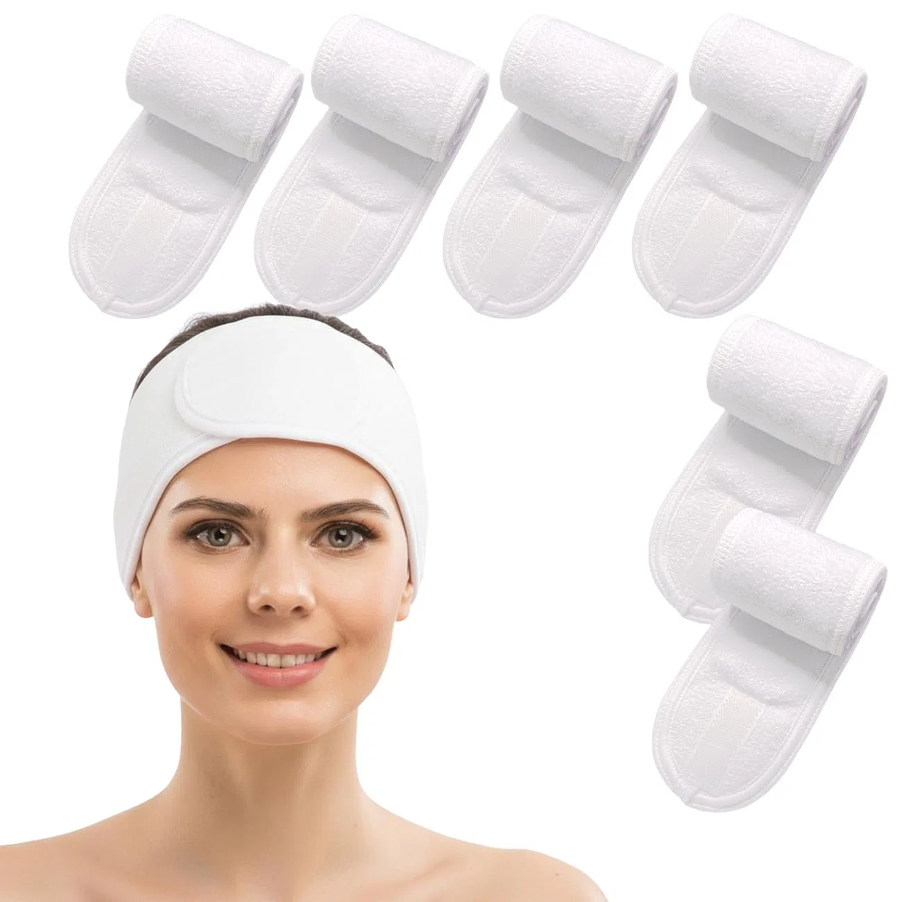 Набор из 6 косметических повязок для волос с застежкой Coogime, White